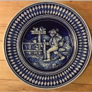 GERZ DECORATIVE STONEWARE PLATE BLUE SALT GLAZE Vintage
